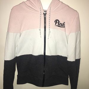 pink,black, and white victoria’s secret jacket